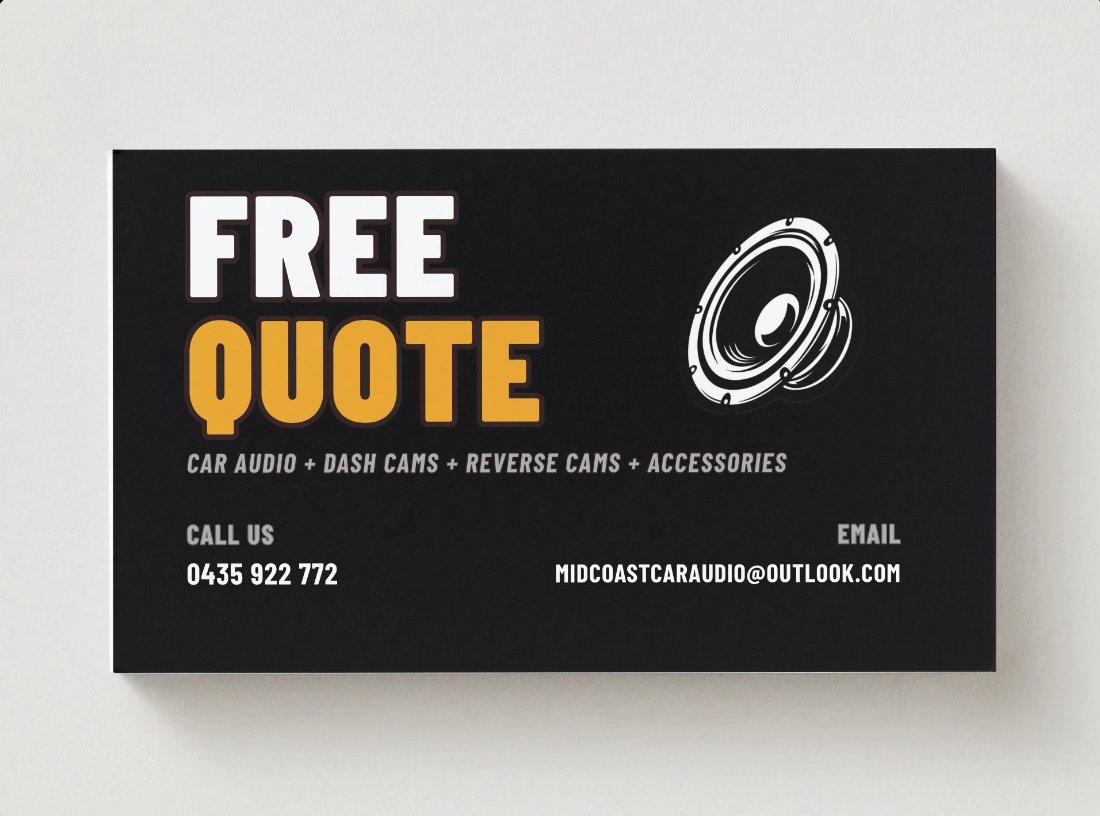MidCoast Car Audio business card, back