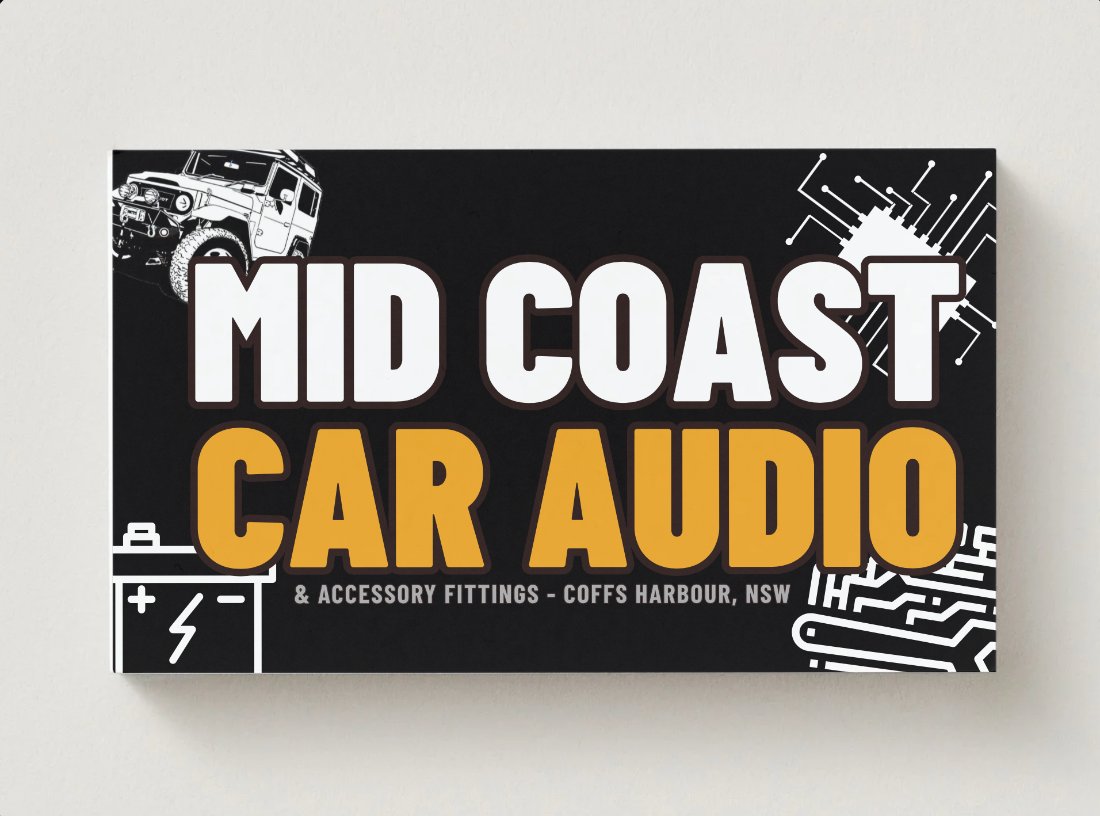 MidCoast Car Audio business card, logo front